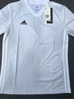 adidas White V-Neck Performance Jersey with Black Logo